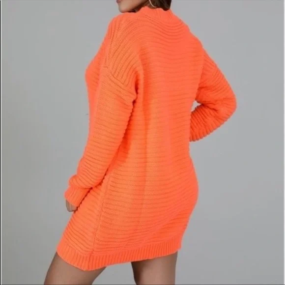 Neon Coral Sweater Dress - Picture 3 of 6